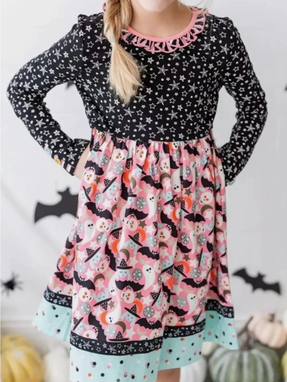 MJ Ghost Print Halloween Dress